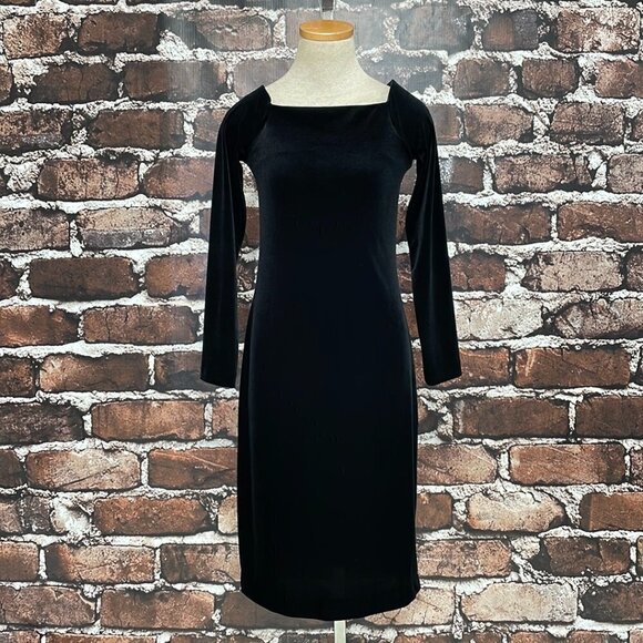 Three Dots Velvet Dress Long Sleeve Square Neck Black Size Small S - Picture 5 of 16